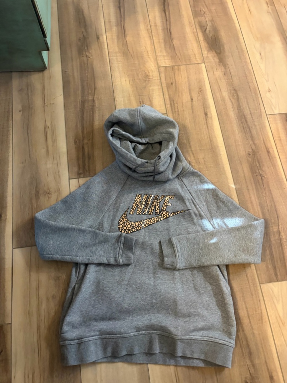 Nike Grey Hoodie with Studded Gold Swoosh